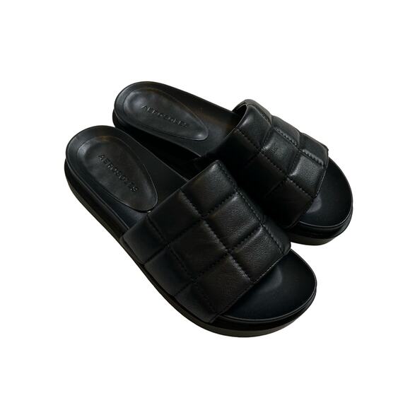 Aerosoles Black Quilted Leather Slide Sandals Size 6.5 Comfort Slip On Cushioned - Picture 1 of 5
